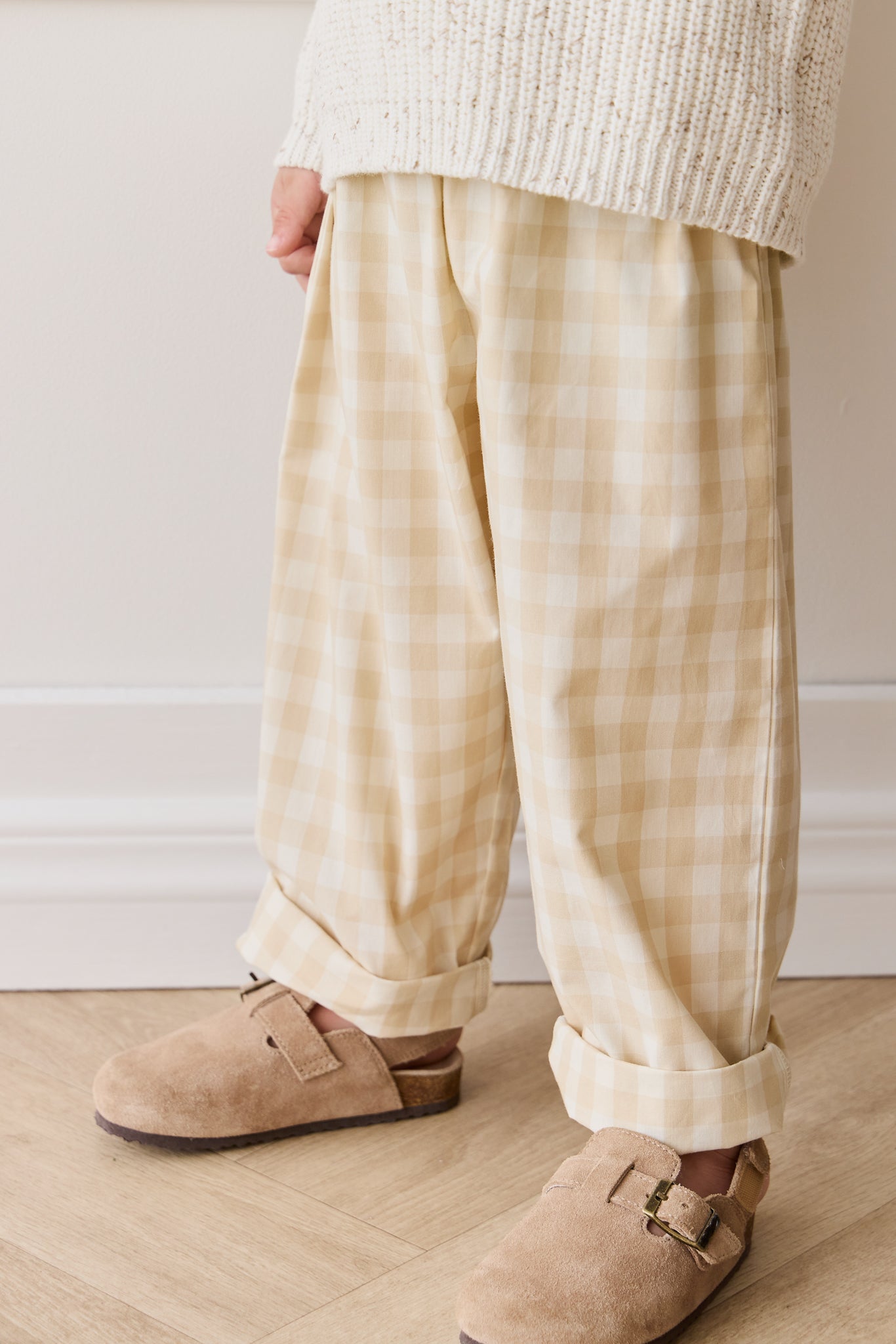 Organic Cotton Kingston Pant - Gingham Pale Khaki