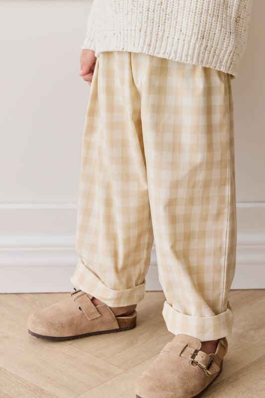 Organic Cotton Kingston Pant - Gingham Pale Khaki