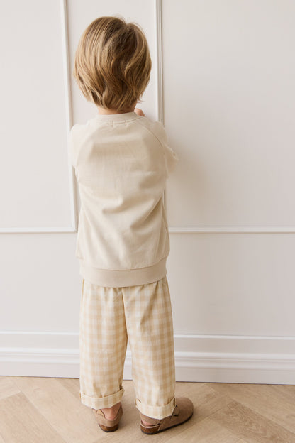 Organic Cotton Kingston Pant - Gingham Pale Khaki