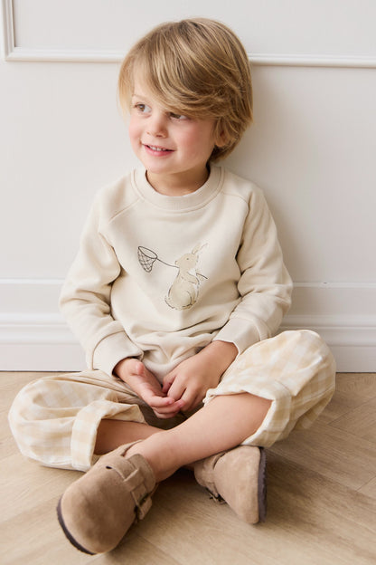 Organic Cotton Kingston Pant - Gingham Pale Khaki