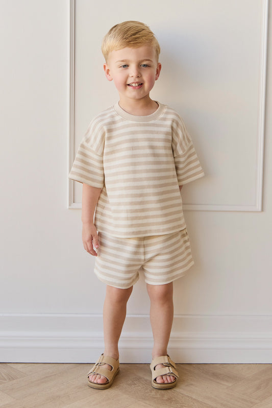 Organic Cotton Waffle Leith Short - Staple Stripe Oat/Cloud