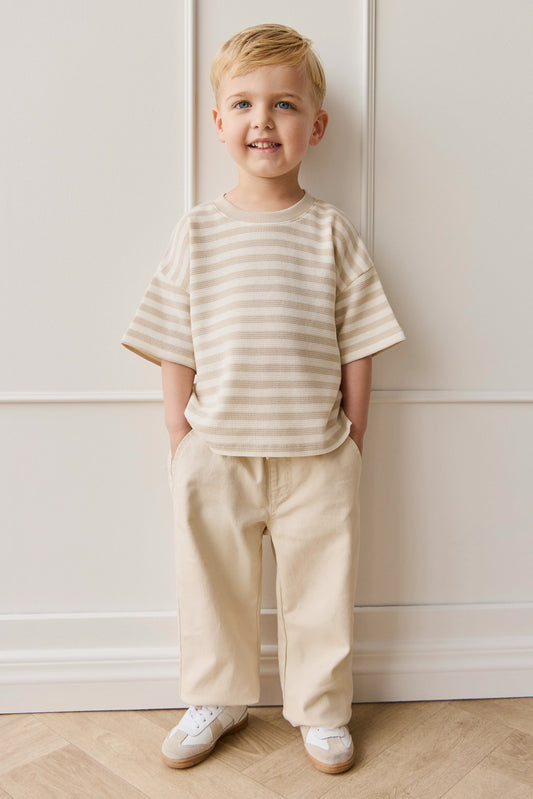 Organic Cotton Waffle Leith Tee - Staple Stripe Oat/Cloud