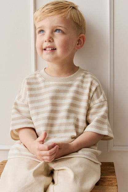 Organic Cotton Waffle Leith Tee - Staple Stripe Oat/Cloud