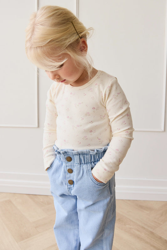 Organic Cotton Fine Rib Long Sleeve Top - Caroline Egret