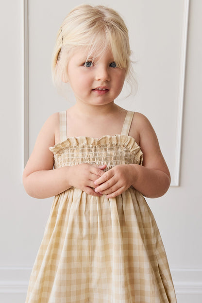Organic Cotton Arabella Jumpsuit - Gingham Pale Khaki