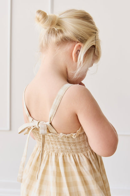 Organic Cotton Arabella Jumpsuit - Gingham Pale Khaki