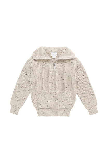 James Half Zip Jumper - Buff Fleck