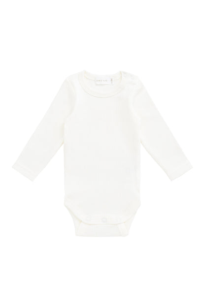 Organic Cotton Fine Rib Long Sleeve Bodysuit - Parchment