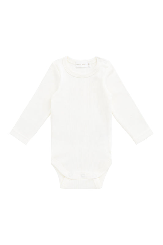 Organic Cotton Fine Rib Long Sleeve Bodysuit - Parchment