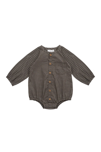 Organic Cotton Ellis Playsuit - Coffee Grid