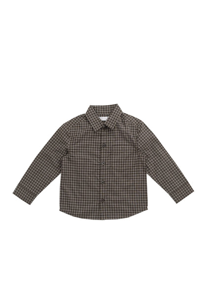 Organic Cotton Isaiah Shirt - Coffee Grid