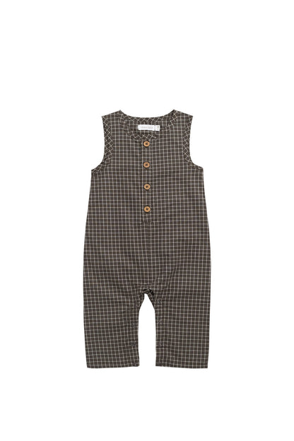 Organic Cotton Milo Jumpsuit - Coffee Grid