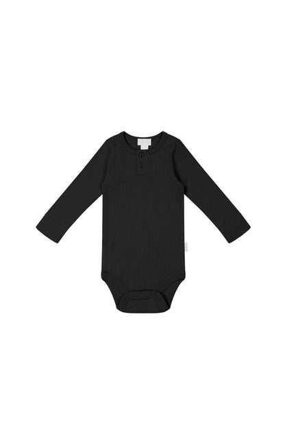 Organic Cotton Modal Long Sleeve Bodysuit - Ebony