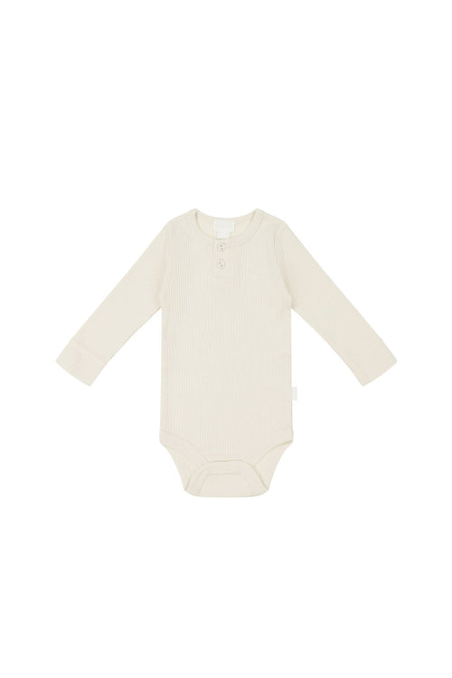 Organic Cotton Modal Long Sleeve Bodysuit - Parchment