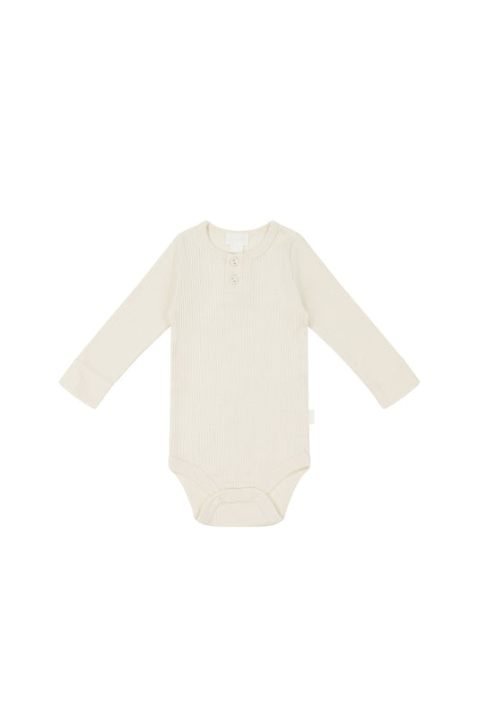 Organic Cotton Modal Long Sleeve Bodysuit - Parchment