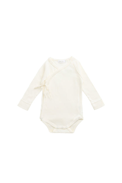 Organic Cotton Modal Marina Long Sleeve Bodysuit - Parchment