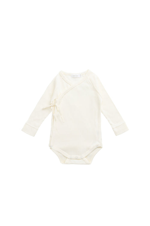 Organic Cotton Modal Marina Long Sleeve Bodysuit - Parchment