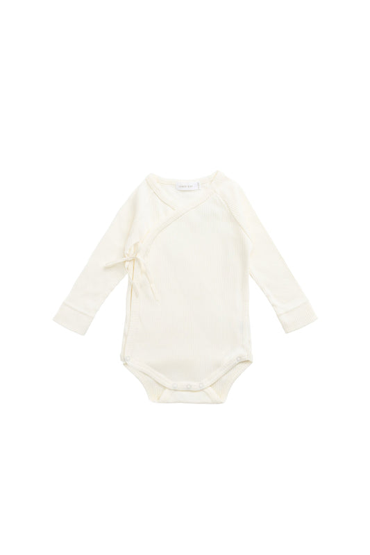 Organic Cotton Modal Marina Long Sleeve Bodysuit - Parchment
