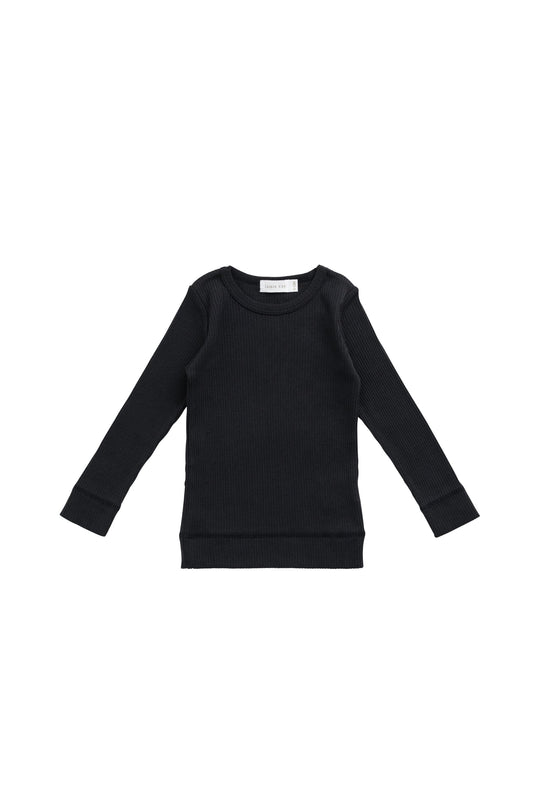 Organic Cotton Modal Marina Long Sleeve Top - Ebony