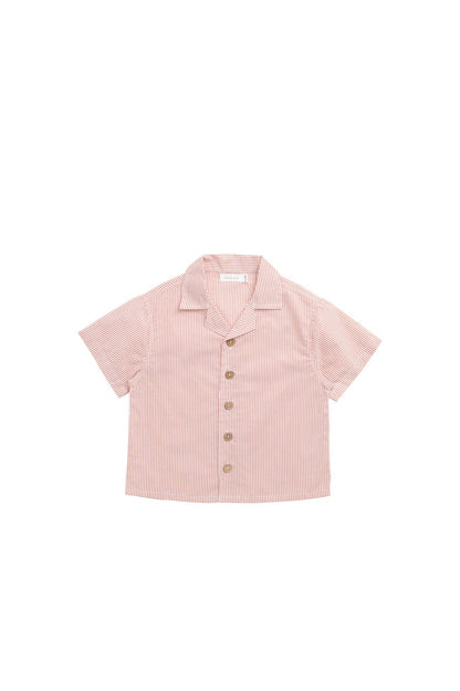 Organic Cotton Silas Shirt - Terracotta Stripe Terracotta/Egret