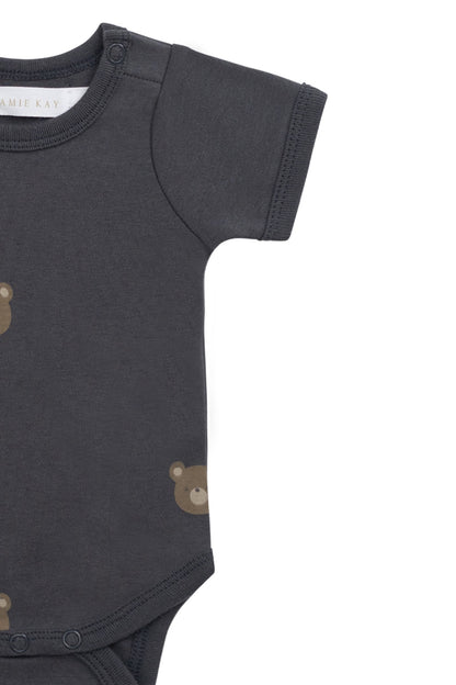 Organic Cotton Hudson Short Sleeve Bodysuit - Bobbie Bears Black Oyster
