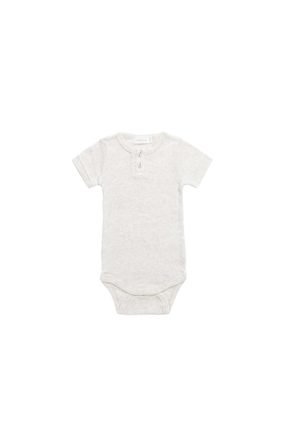 Organic Cotton Modal Darcy Rib Tee Bodysuit - Oatmeal Marle