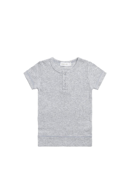 Organic Cotton Modal Henley Tee - Light Grey Marle