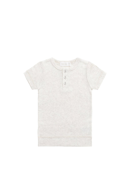 Organic Cotton Modal Henley Tee - Oatmeal Marle