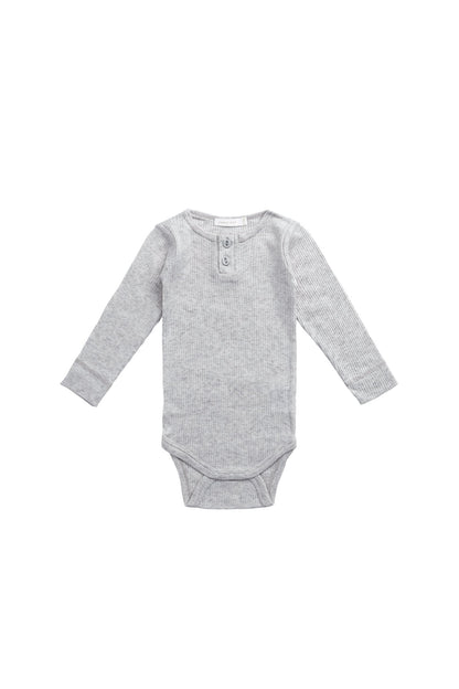 Organic Cotton Modal Long Sleeve Bodysuit - Light Grey Marle