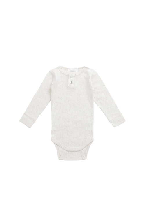 Organic Cotton Modal Long Sleeve Bodysuit - Oatmeal Marle
