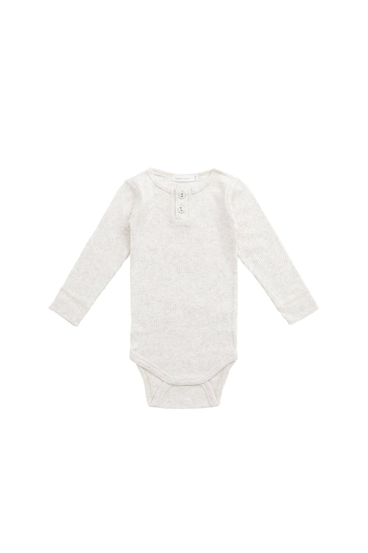 Organic Cotton Modal Long Sleeve Bodysuit - Oatmeal Marle
