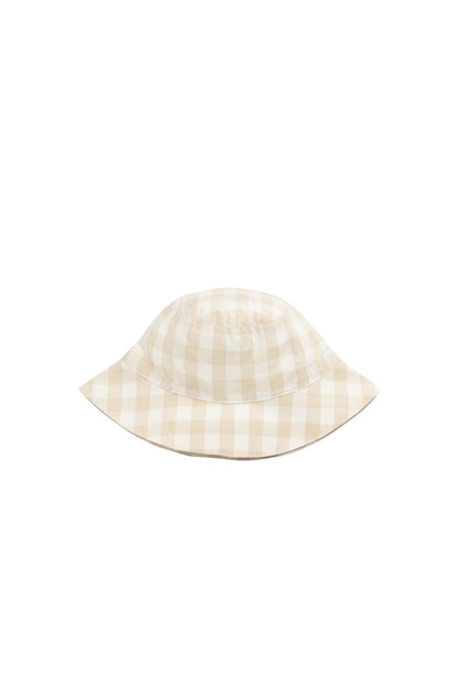 Organic Cotton Bucket Hat - Gingham Pale Khaki