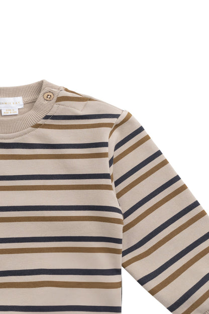 Organic Cotton Jalen Oversized Jumper - Raynor Stripe Pale Khaki