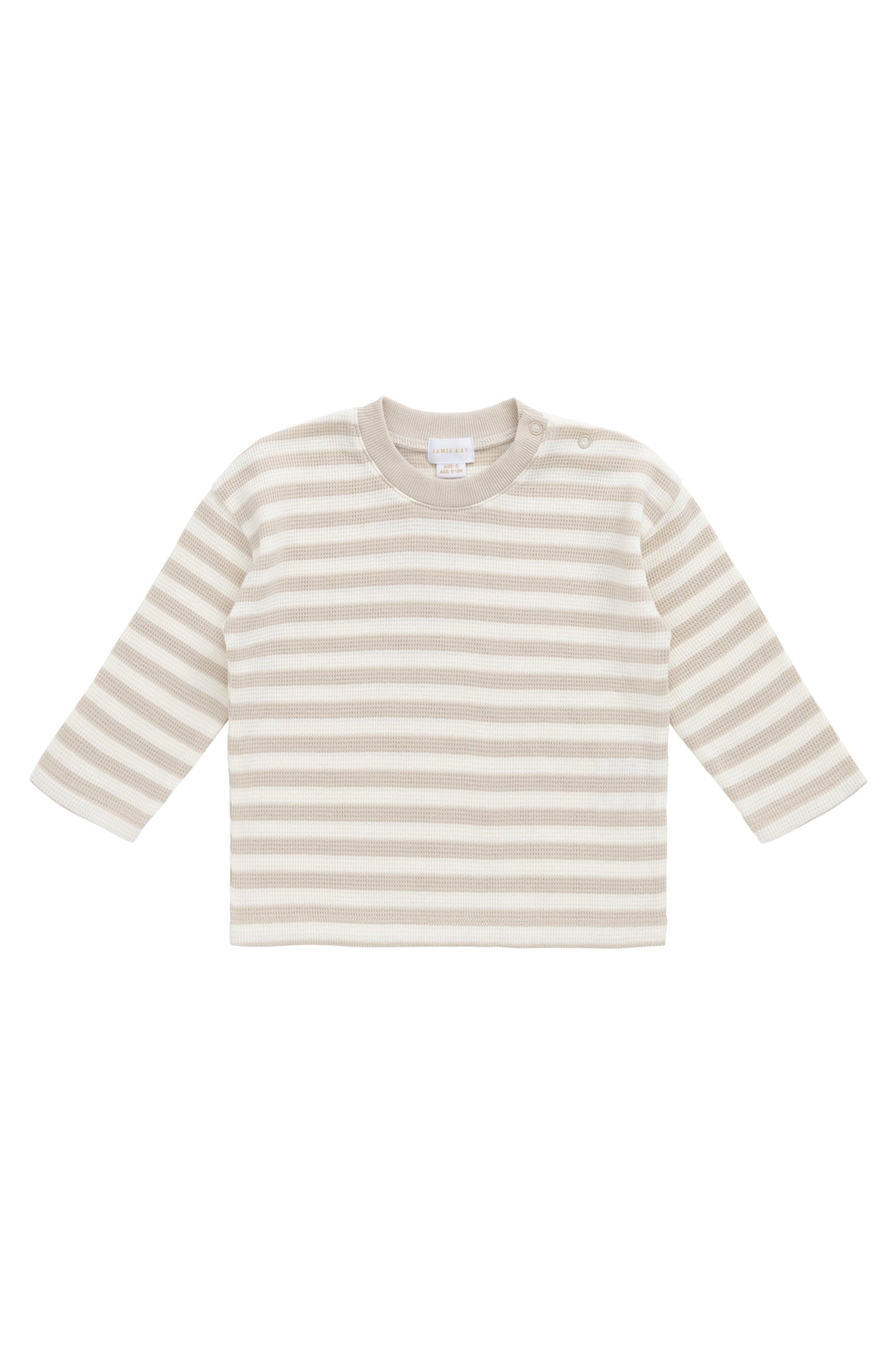 Organic Cotton Waffle Leith Long Sleeve Top - Staple Stripe Oat/Cloud