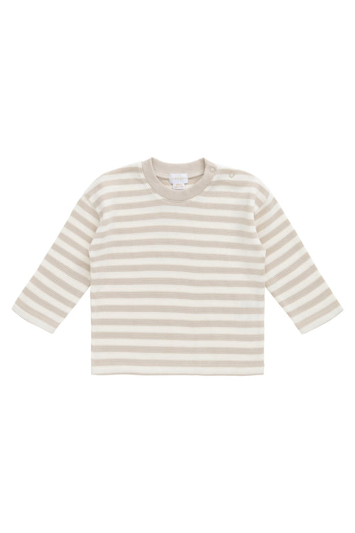 Organic Cotton Waffle Leith Long Sleeve Top - Staple Stripe Oat/Cloud