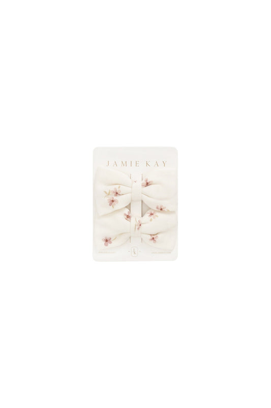 Organic Cotton Noelle 2pk Bow - Simple Flowers Egret