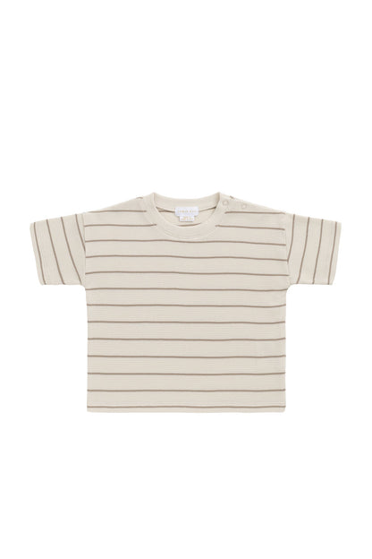 Organic Cotton Waffle Leith Tee - General Stripe Cassava/Batch