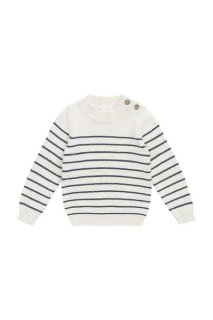 Malcolm Knitted Jumper - Malcolm Stripe Cloud/Atlantic