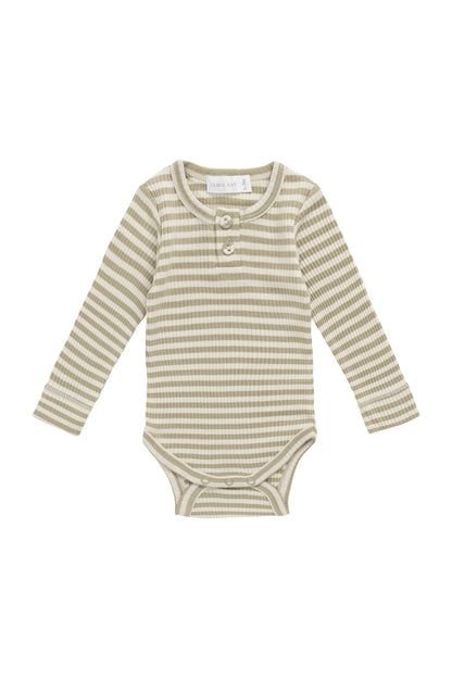 Organic Cotton Modal Long Sleeve Bodysuit - Slim Stripe Pampas/Sun Rays