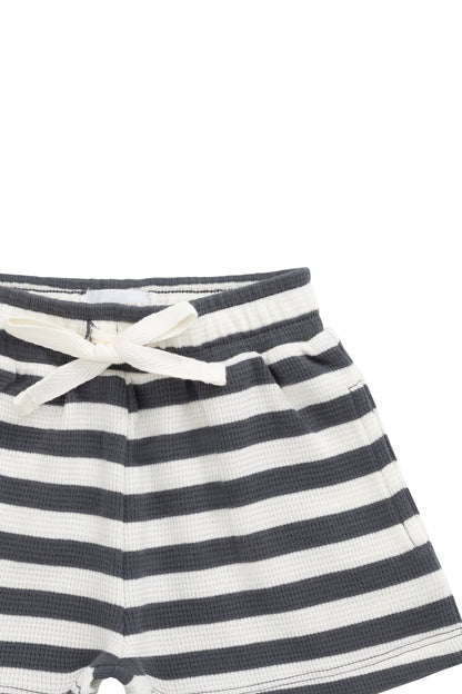 Organic Cotton Waffle Leith Short - Oliver Stripe Atlantic/Cloud