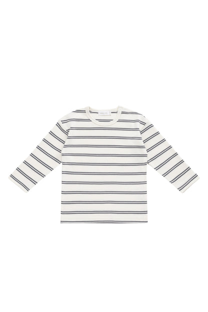 Pima Cotton Arnold Long Sleeve Top - Dual Stripe Atlantic/Cloud