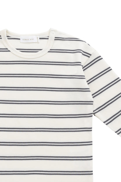 Pima Cotton Arnold Long Sleeve Top - Dual Stripe Atlantic/Cloud