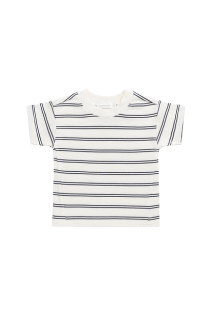 Pima Cotton Otis Tee - Dual Stripe Atlantic/Cloud