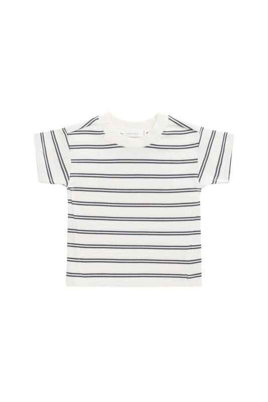 Pima Cotton Otis Tee - Dual Stripe Atlantic/Cloud