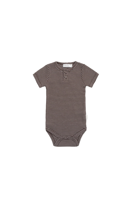 Organic Cotton Modal Darcy Rib Tee Bodysuit - Little Stripe Earth/Cloud