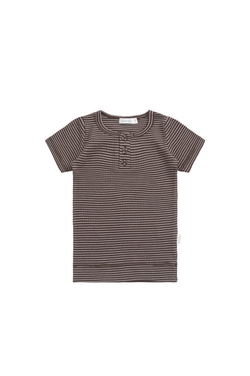 Organic Cotton Modal Henley Tee - Little Stripe Earth/Cloud