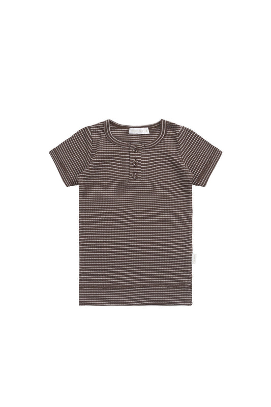 Organic Cotton Modal Henley Tee - Little Stripe Earth/Cloud