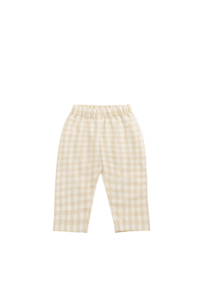 Organic Cotton Kingston Pant - Gingham Pale Khaki