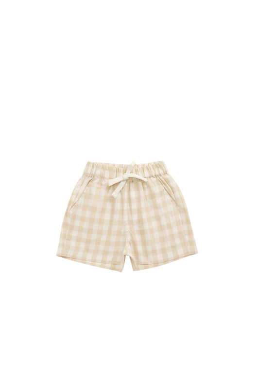 Organic Cotton Louis Short - Gingham Pale Khaki