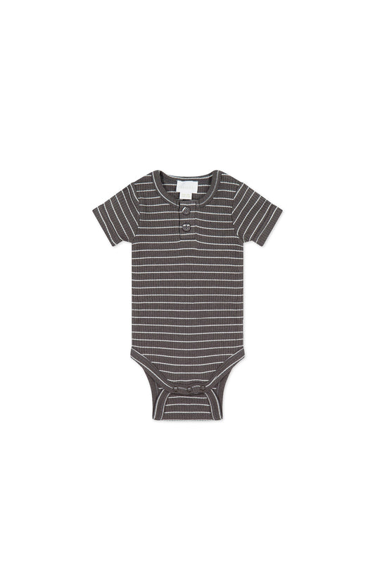 Organic Cotton Modal Darcy Rib Tee Bodysuit - Daily Stripe Wolf/Cloud
